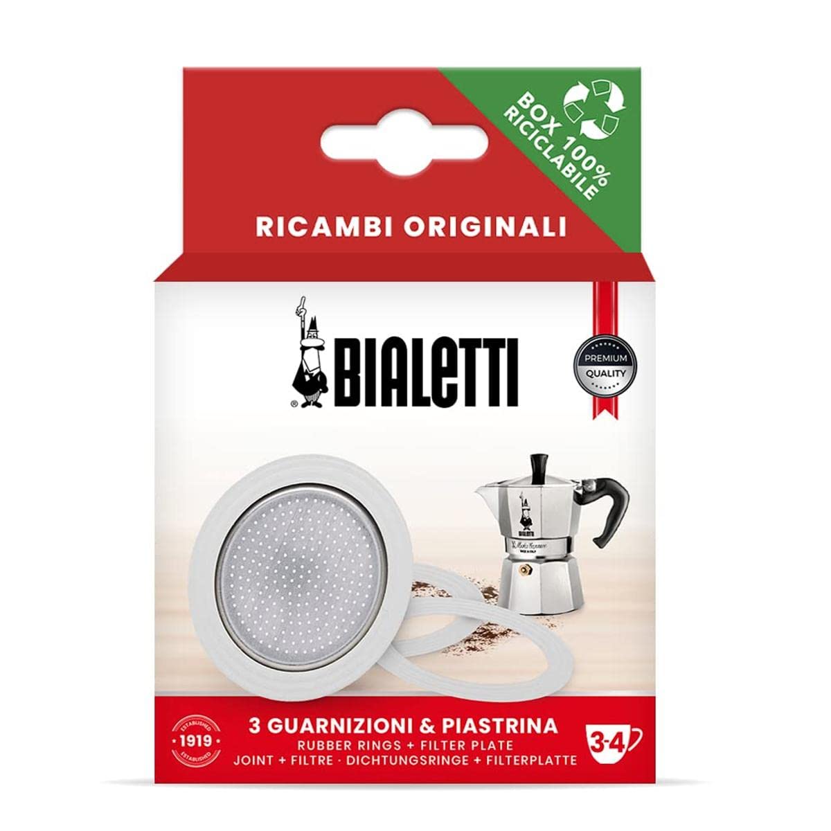 Bialetti Spare Parts 3 Gaskets + 1 Filter 3/4 Cup