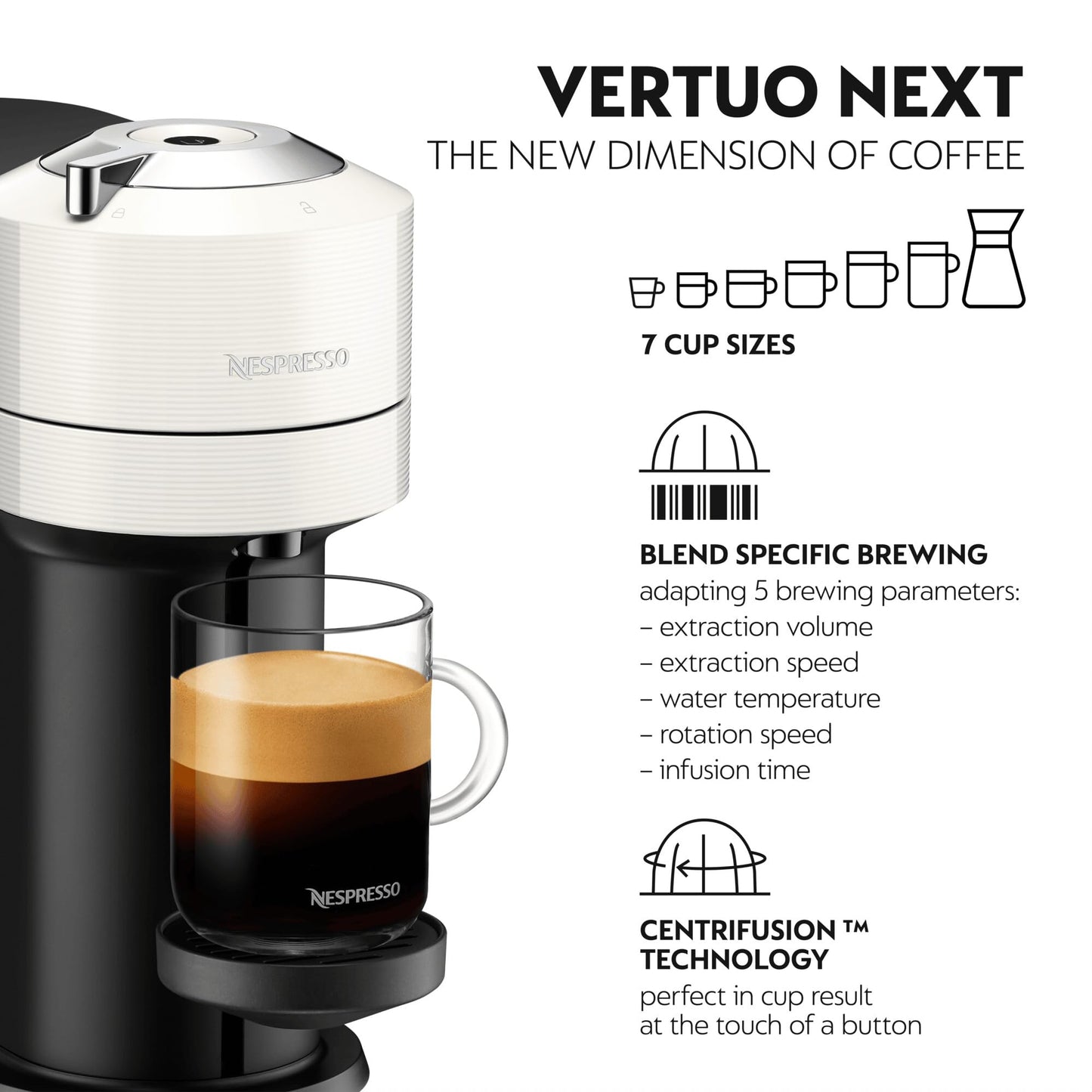 Nespresso Vertuo Next Coffee Machine EN120W White