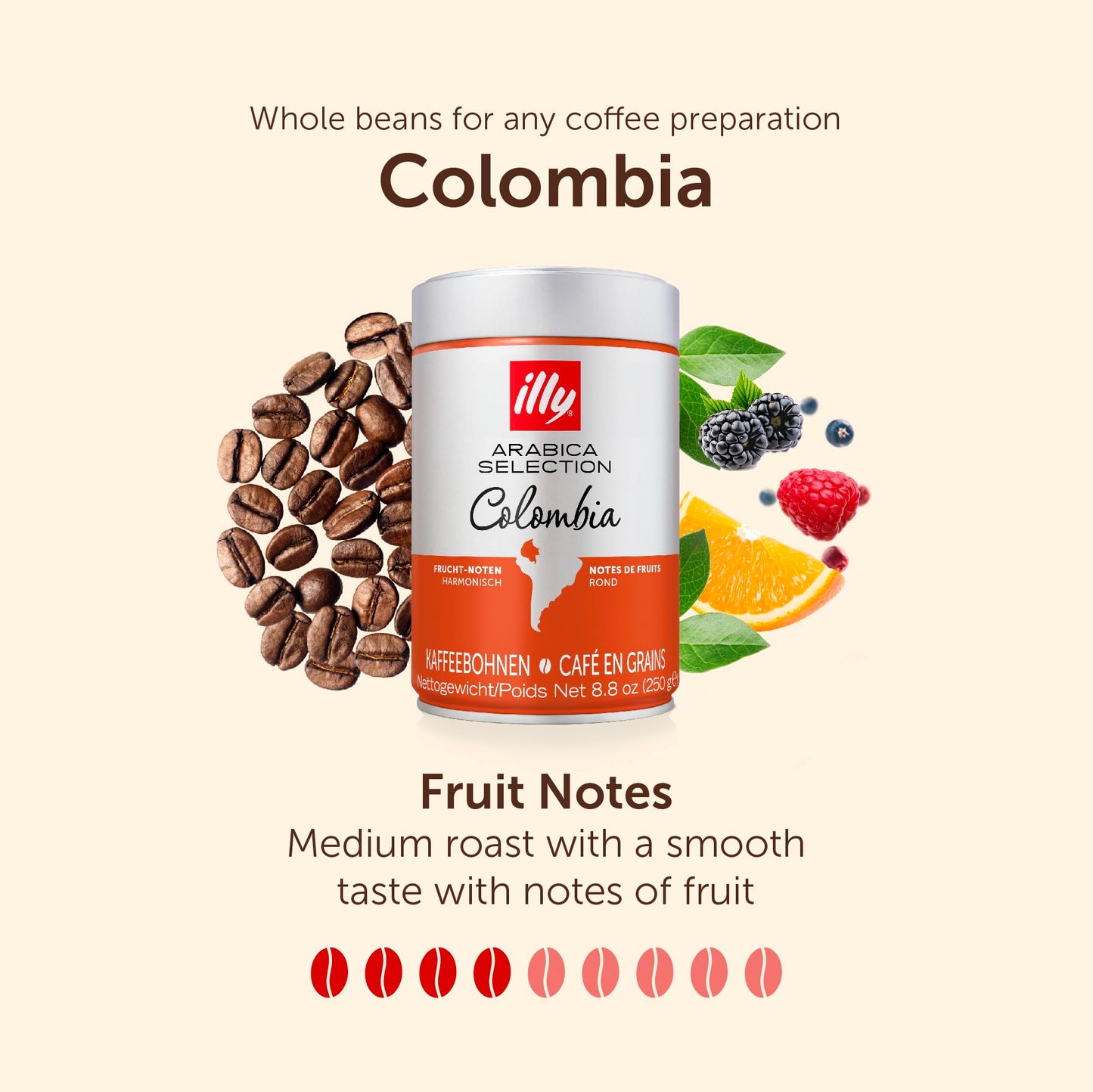 Illy Colombia Coffee Beans 250g Medium Roast