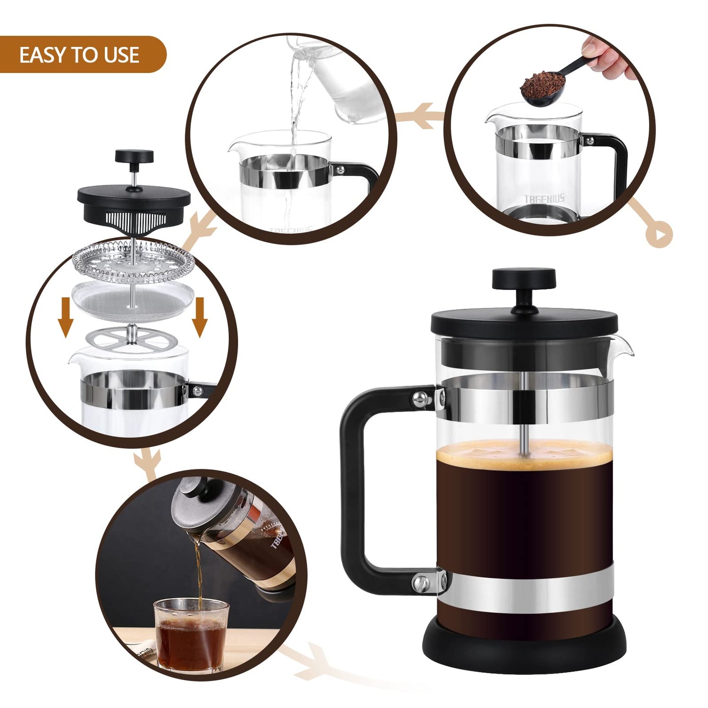 TBGENIUS French Press 4 Cup 0.6L Borosilicate