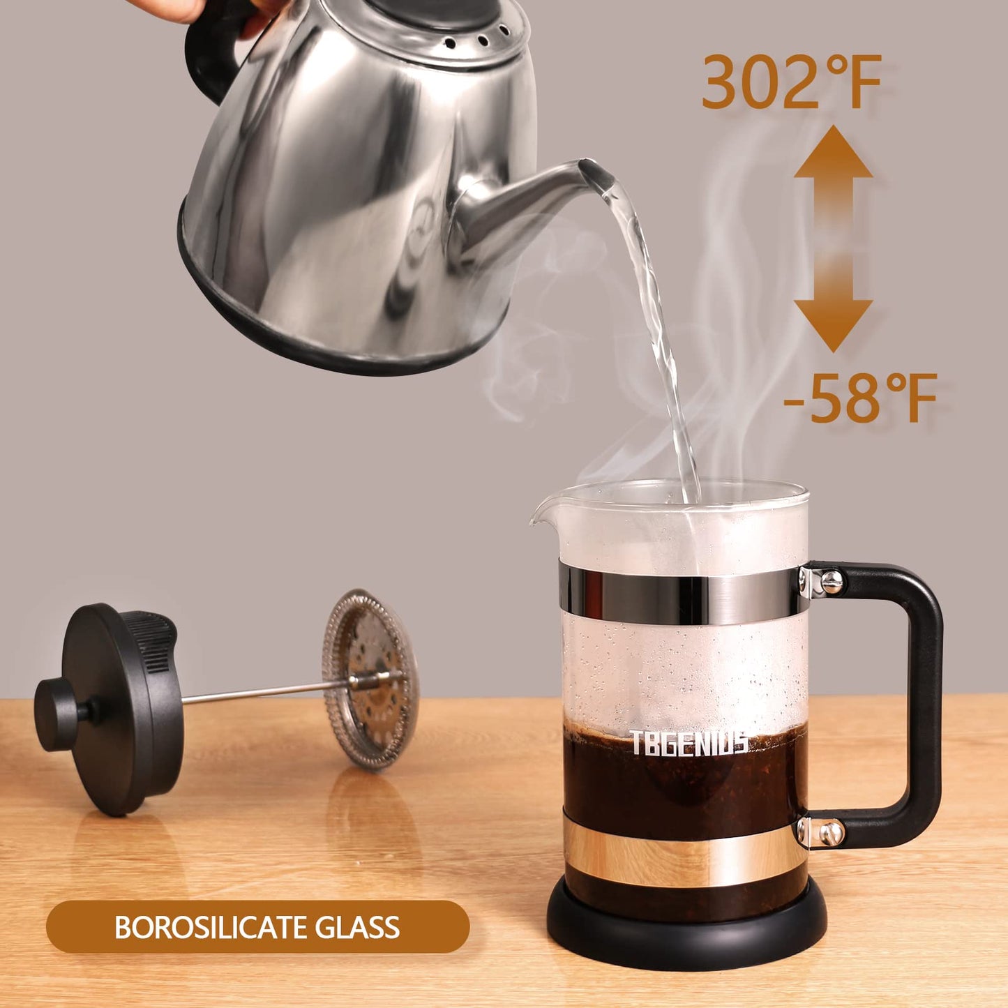 TBGENIUS French Press 4 Cup 0.6L Borosilicate