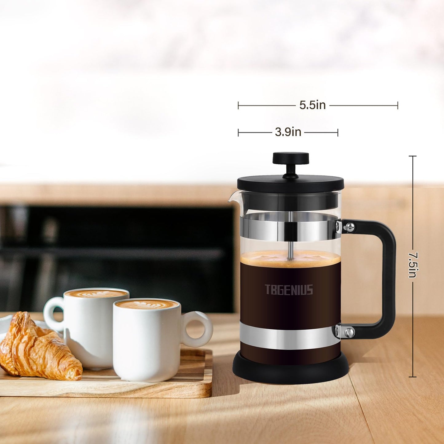 TBGENIUS French Press 4 Cup 0.6L Borosilicate